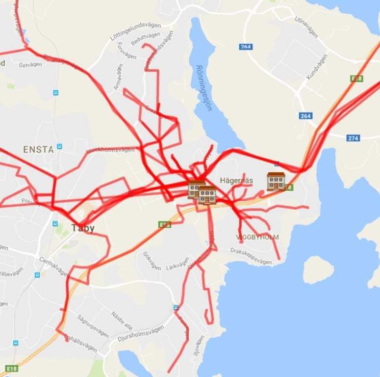 17(48) Figur 11. Elevernas färdvägar till och från Futuraskolan Bergtorp.