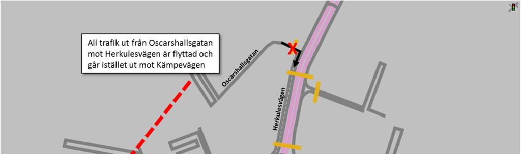 Uppdragsnr: 10208702 25 (49) Flyttad trafik vid Oskarshallsskolan För att minska belastningen på Oskarshallsgatan förbi Oskarshallsskolan har det analyserats hur trafiken skulle fungera om