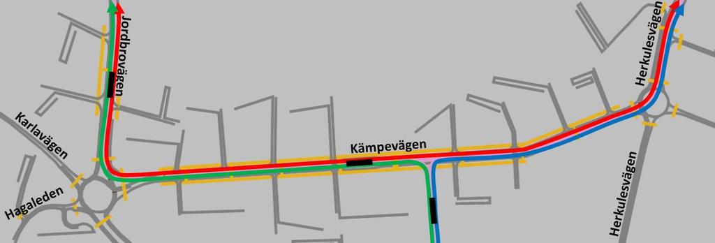 Uppdragsnr: 10208702 8 (49) De tre spårvagnslinjerna (rött, grönt respektive blått). Hållplatser i svart.