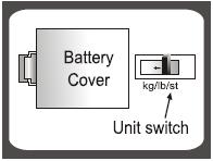 Tryk på omskifter knappen mens vægten er tændt, LCD displayet viser nuværende vægt enhed, tryk på knappen igen for at ændre vægt enhed Advarsel indikationer Lavt batteri indikation Batteriet er lavt