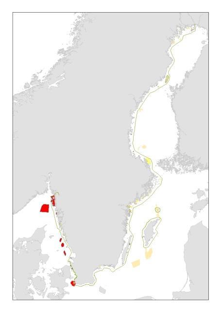 Fiskereglering i marina skyddade områden Koster- Väderöfjorden Bratten Nidingen Fladen Lilla Middelgrund Morups bank Stora Middelgrund och Röde bank I ca 30 av drygt 300 marina skyddade områden finns