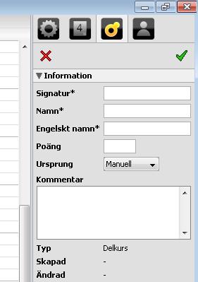 Mata in signatur, namn och engelskt namn, dessa är obligatoriska fält. Du kan dessutom mata in poäng och en kommentar.