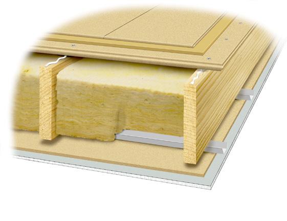 Byggelit COMPACTFLOOR Konstruktionsexempel Lägenhetsskiljande bjälklag 12 mm Byggelit Rot-golv Bjälklag 6 12 mm porös board 38 mm Compactfloor Isolering 150 mm glasull 20 kg/m 3 Akustikprofil 12 mm
