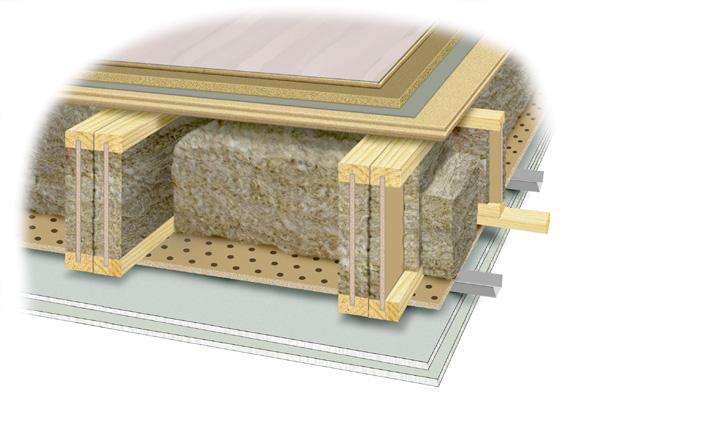 Byggelit COMPACTFLOOR Konstruktionsexempel Lägenhetsskiljande lätta bjälklag anpassade för stora spännvidder 2 x 13 mm golvgipsskiva Bjälklag 9 Övergolv (3 mm plastmatta, 6,4 mm Masonite Undergolv,