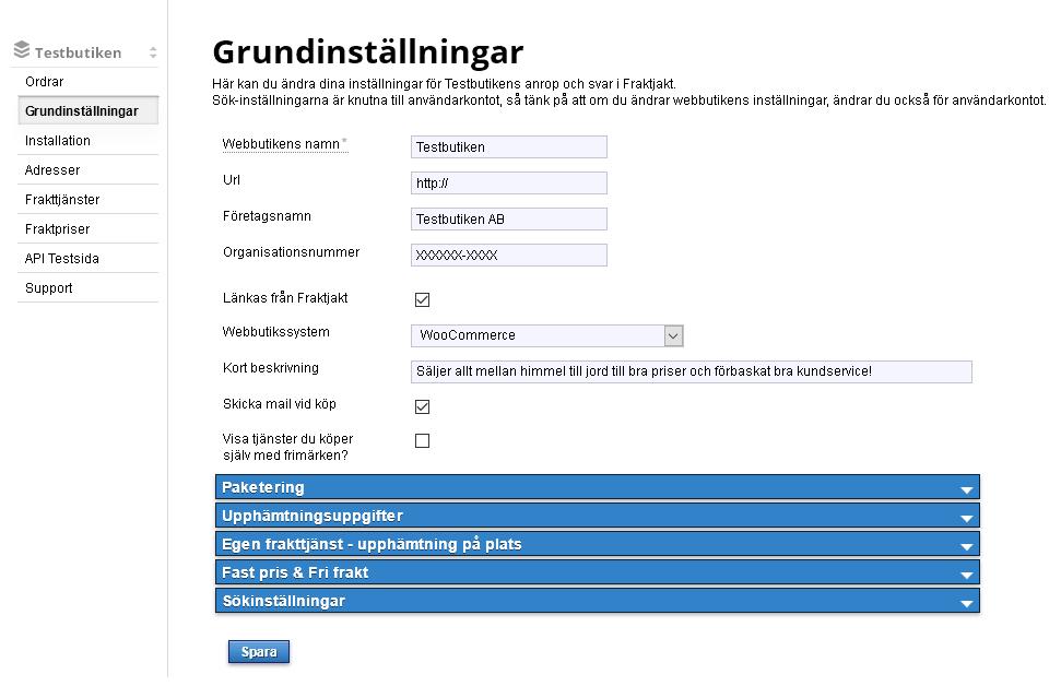 Registrera ditt användarkonto på Fraktjakt 1. Gå till sidan Registrera en webbutik i Fraktjakt om du inte redan har ett användarkonto: Demo och test: http://api2.fraktjakt.