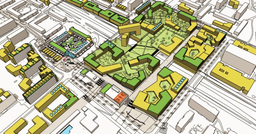 TEAM RADAR Team Radar föreslår en kraftig påbyggnad av området och centrum med handel, service, äldreboende bostäder och utbildningslokaler enligt FN:s förtätningsprinciper.