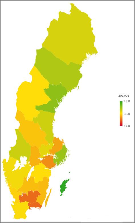 första kvartalet 2017. Det är en ökning med 8 Mbit/s vilket är den högsta ökningen i något län mätt i Mbit/s.