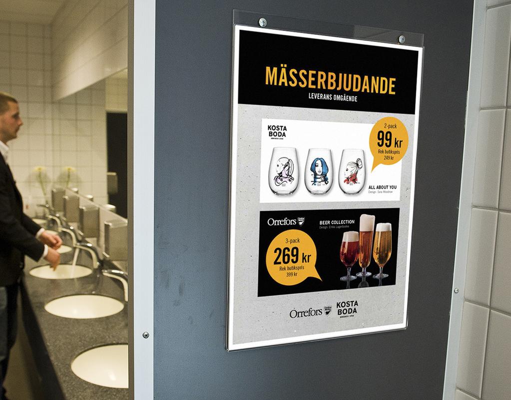 Pris: 6 000 kr / 2 st dekaler WC-skyltar På respektive dam/herrtoalett finns totalt 50 st reklamplatser för