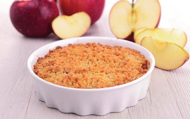Recept Ströbröd/Risgröt 8 3 dl Risgröt eller Ströbröd OLDA 100 g margarin eller smör 1 dl socker 4 skivade, syrliga äpplen, rabarber, etc.