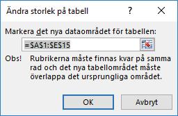 1 Tabeller Ta bort tabellområde Vill du inte längre hantera informationen som en tabell visar du fliken Design och klickar på Konvertera till område (Design, Convert to Range) i gruppen Verktyg