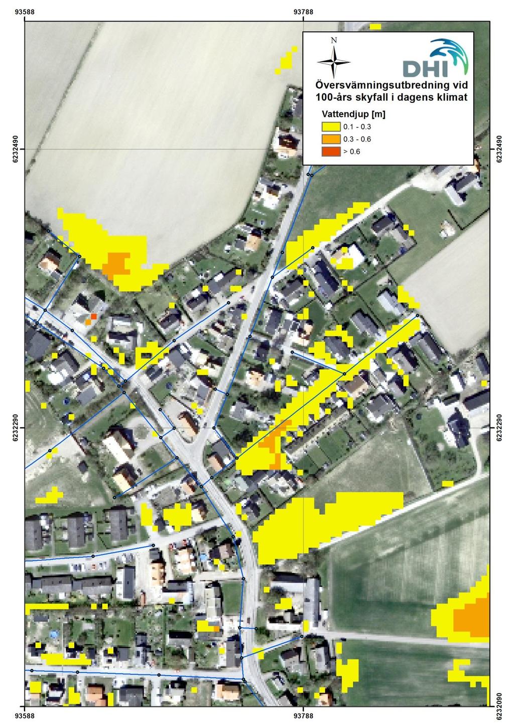 Figur 3-8 Övervsämningsutbredning i Höganäs, Väsby, vid