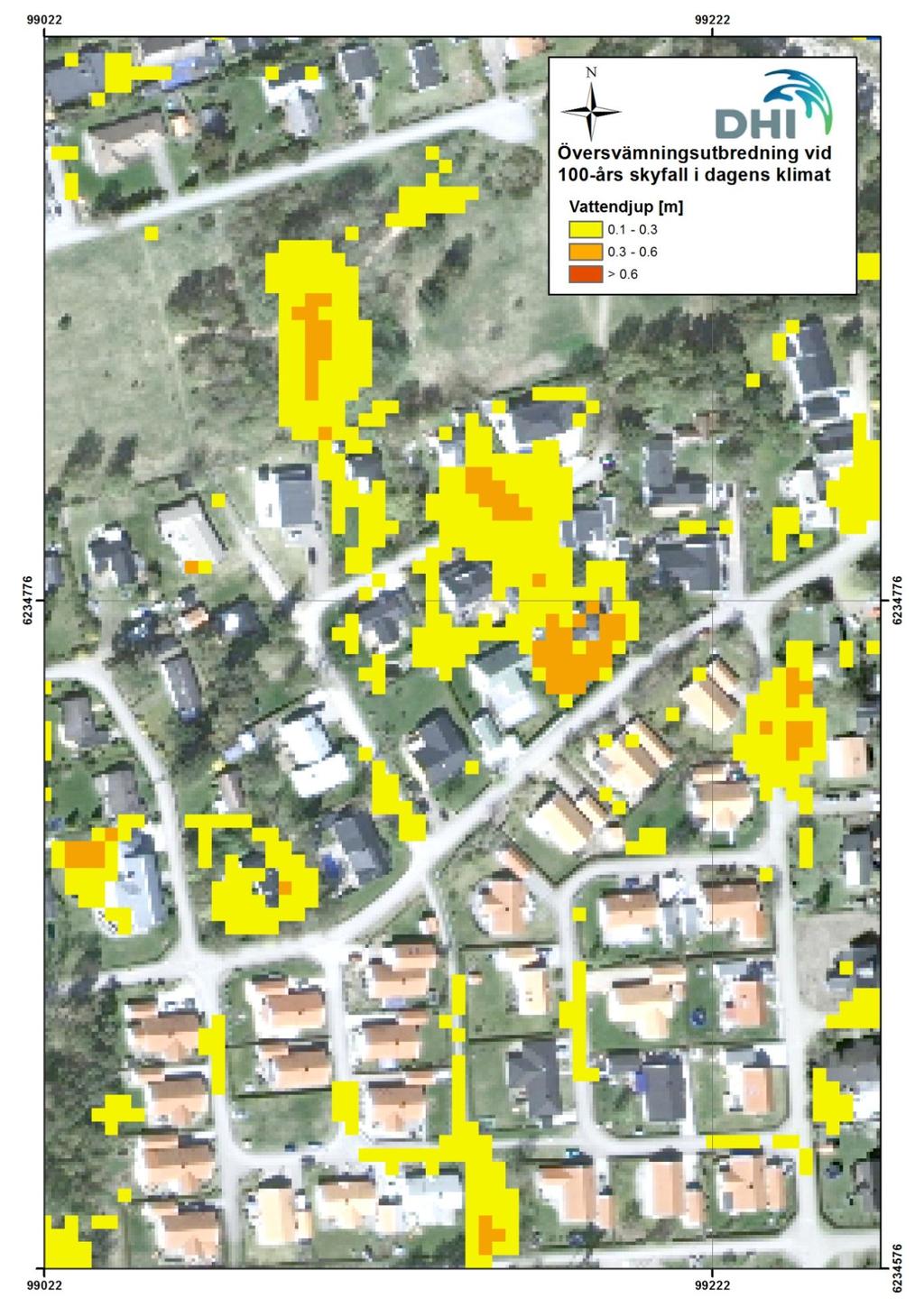 Figur 3-17 Övervsämningsutbredning i Jonstorp, Lindesvägen och