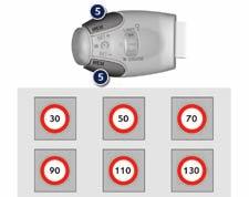 Körning Koppla in / pausa funktionen F Vrid ratten 1 till läge "LIMIT": fartbegränsarfunktionen har då valts, utan att fartbegränsaren aktiverats (Pause).