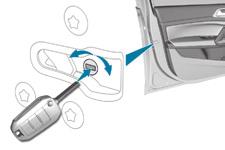 Öppningar Nödreglage För mekanisk låsning och upplåsning av dörrarna i händelse av funktionsstörning i centrallåset eller vid batterifel.