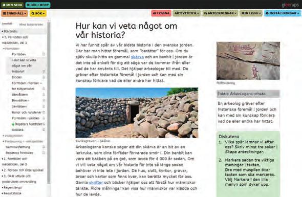 De understrukna orden i texten leder till en ordlista så att eleverna snabbt kan få en ordförklaring. Alla bilder i den interaktiva boken går att förstora med ett enkelt klick.