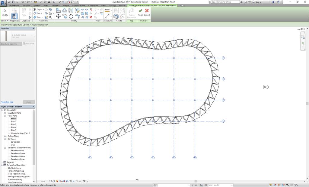 1. Ställ dig i plan 2. 2. I Ribbonmenyn Architecture klickar du på Column. 3.