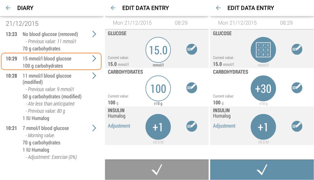 Dra fingret uppåt längs skärmen från respektive datainmatningsknapp som du vill radera. Värdet försvinner och ersätts av ett tomt värde (som identifieras av ett plus (+) tecken framför värdet). 3.