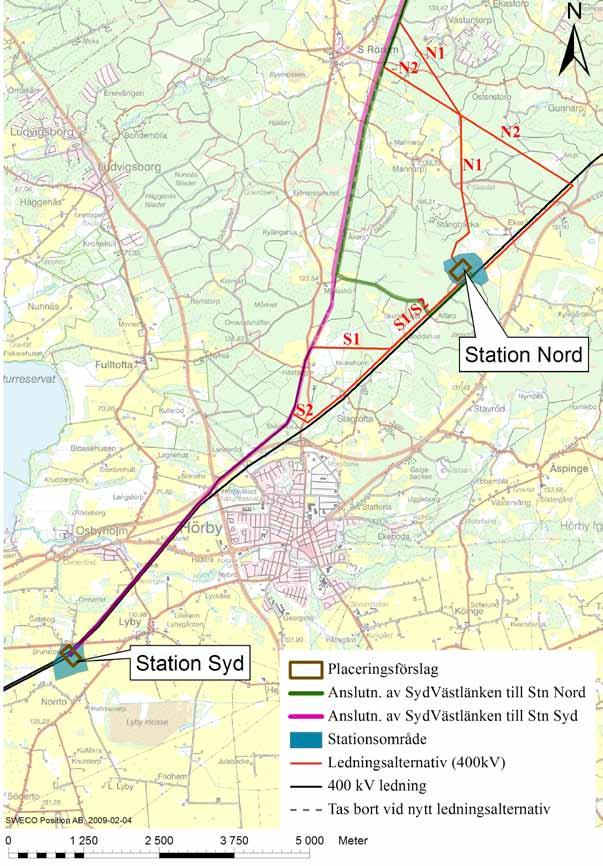 3.. Förprojektering stråk 3 och 4 Under 008 utfördes en förprojektering för likströmsförbindelsen, med inriktning på att i huvudsak följa befintliga vägar vid eller i närheten av stråk 3 och 4 mellan