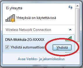I DNA Kotimokkula är 2,4 GHz- och 5 GHz- nätverken båda aktiverade som standard. För att uppnå den bästa hastigheten ska du ansluta enheten till det wifi-nätverket där 5G ingår i namnet.