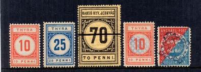 130 Korrespondenskort 10ö Ringtyp; tre obegagnade ex. 1000 Skärgårdstrafik mm Numrering efter G W CONNELL, Cinderella Stampsclub Handbook No 2. 131 1 "Kymmenen Penniä" unikt provtryck med genomstick.