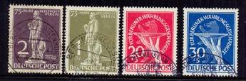 200 767 BRD Mi 137(3ex inkl vågrät par),128 på vackert klipp. Mi 500+ 300 768 BRD Mi 141-42 FDC med vinjett 14.9. 51. Mi 300.