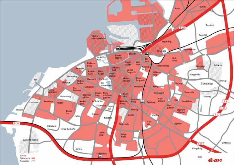 Distribution Distributionssystemen för fjärrvärme, el och naturgas är väl utbyggda i Malmö. Fjärrvärmenätet täcker ca 90 procent av hushållen.