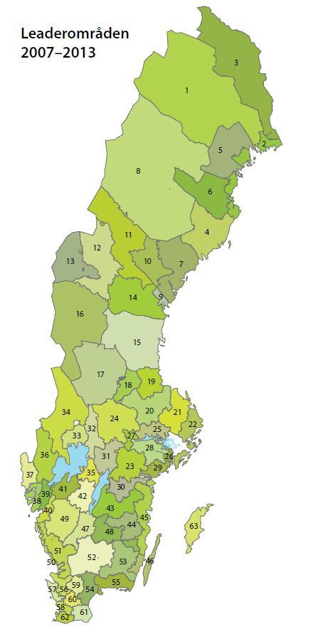 Figur över 3 leaderområden i Sverige Källa: