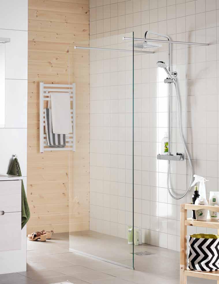HAFA CRISTAL. En dusch i nordisk avskalad design. En smäcker glasvägg som kan monteras både mitt på vägg och i ett hörn.