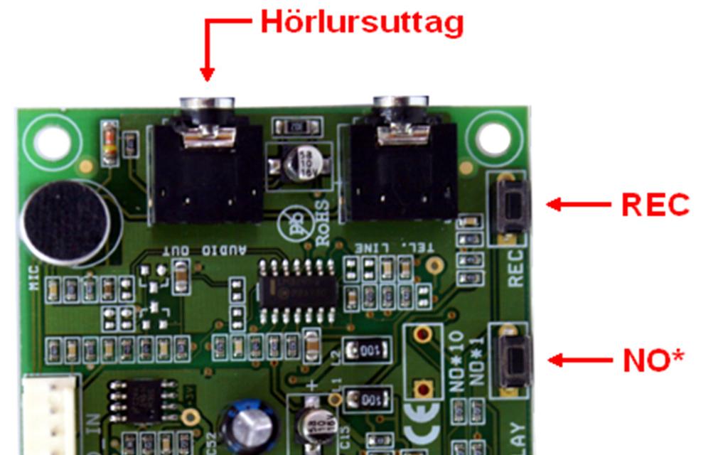 4. Talmodul När talmodulen är ansluten kan EVENTUM-III skicka förinspelade meddelanden istället för pip-koder. Modulen har stöd för 32 larmmeddelanden.