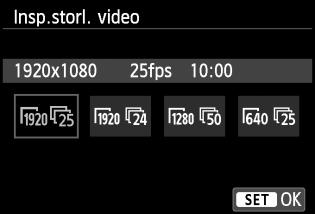 3 Ställa in filminspelningsstorlek Med alternativet [Z2: Insp.storl. video] kan du välja filmens bildstorlek [****x****] och bildhastighet [9] (bilder inspelade per sekund).
