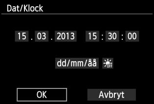 3 4 5 3 Ställa in tidszon, datum och klockslag Ställ in datum och klockslag. Tryck på knappen <U> för att välja datum- eller klockslagstal. Tryck på <0> så att <a> visas.