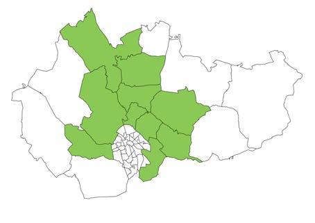 De gröna områdena Björklinge, Vattholma, Storvreta, Gamla Uppsalabygden, Funbo, Vänge, Vaksala, Östra Bälinge och Danmark Här bor ca 33 000 invånare, motsvarande 16