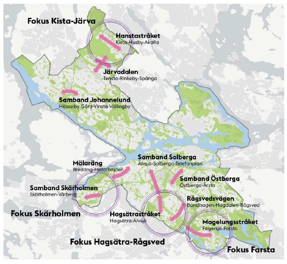 Strategiska samband Magelungsstråket, Mälaräng och Järvadalen Bakgrund Stockholm är en segregerad stad där de sociala skillnaderna mellan stadsdelar och grannskap är stora.