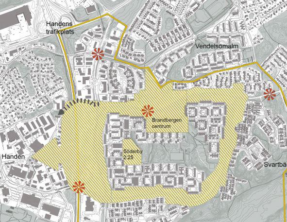 TIDIGARE STÄLLNINGSTAGANDEN ÖVERSIKTSPLAN I kommunens översiktsplan, antagen av kommunfullmäktige 2016-03-07, är utbyggnadsstrategin att förtäta längs med huvudgator i Brandbergen och Vendelsö.