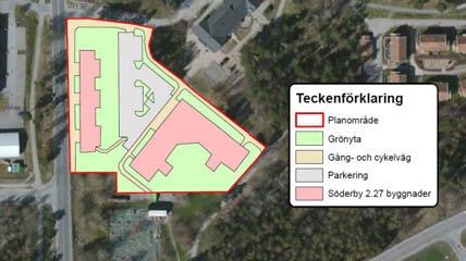 Figur 10. Kartering av planerad bebyggelse, baserad på situationsplan daterad 2016-04-18. Bakgrundsbild från ESRI.