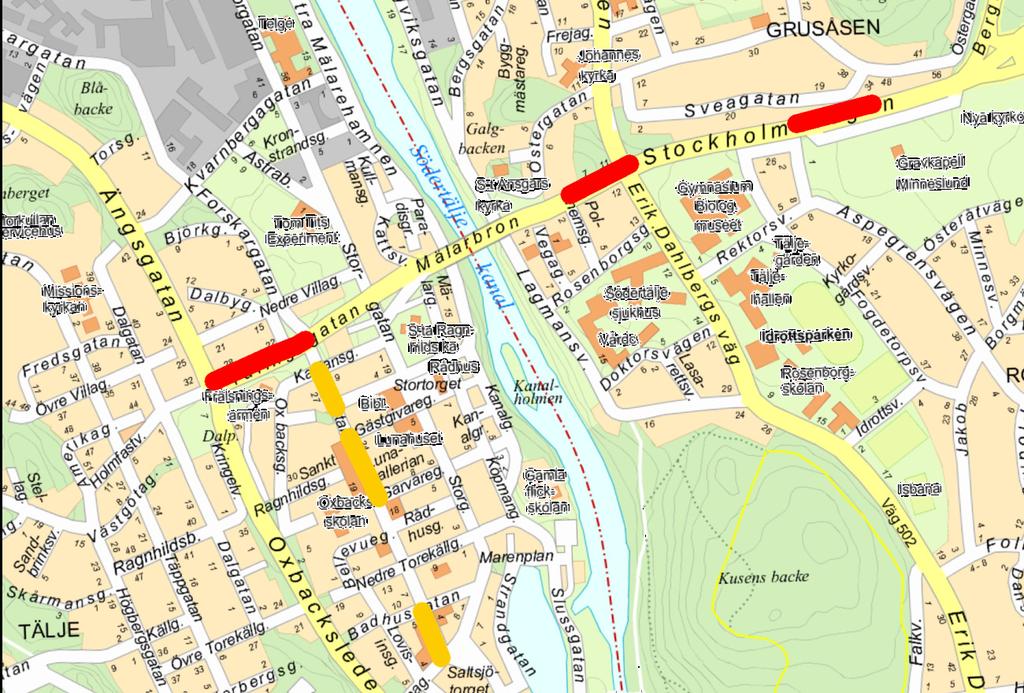 utvärderingströskel (orange) enligt kartläggningen år 2010. PM10 dygnsmedelvärden år 2010 3 > 50 µg/m 3 35-50 µg/m Figur 8.