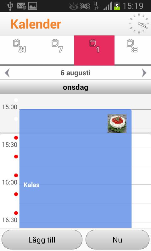 Analog klocka En analog klocka finns placerad högst upp till höger på skärmen. Tryck på klockan för att förstora den.