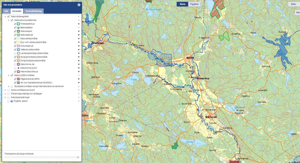 Figur 4. Miljöer och arter som ingår i Natura 2000 för Emån.
