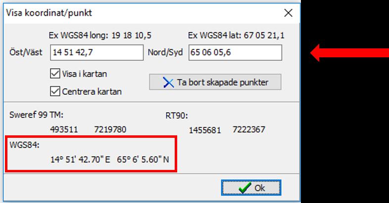 koordinater i formatet Sweref 99 ska