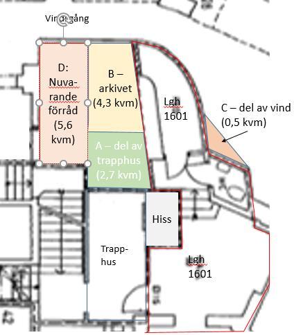 Bilaga 2: Förslag 1 gällande medlemmarna Martin och Daniella Aronssons förslag till köp av del av trapphus på plan 6, föreningens arkiv på plan 6, 0,5 kvm del av vind samt nuvarande förråd