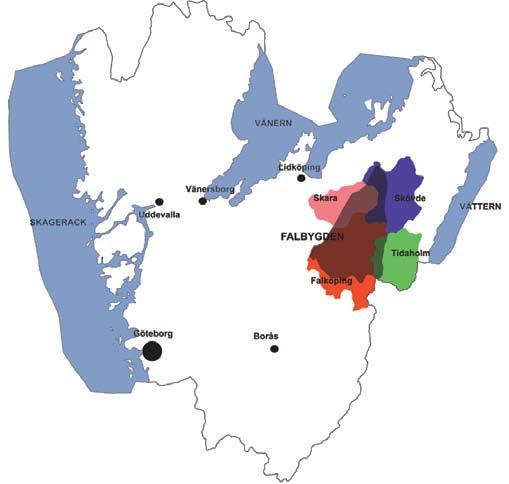 sig utanför och innefattar delar av Skara, Skövde och Tidaholms kommuner (se bild nedan).