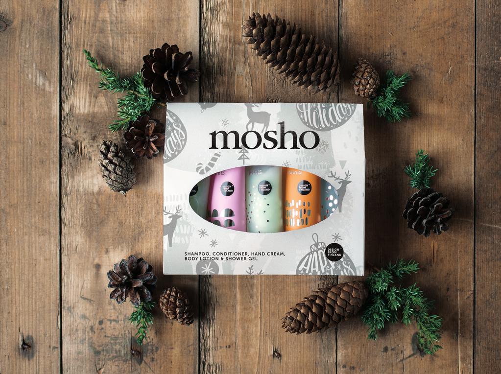 MOSHO MINI5 FÅR ETT VACKER JULPAKET Mosho Mini5 -förpackningen säljs under oktober-december i en vacker julig gåvoförpackning. Julförpackningarna finns i ett begränsat parti.