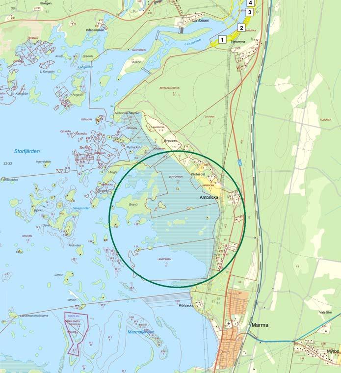 AMBRICKA Läge: vid Storfjärden nordväst om Marma by. Areal norra: 4,9 ha Markägare norra: Bergvik skog AB, Fortum. Rikkärr med inslag av extremrikkärr.