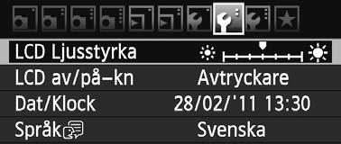 När ameran stängts av automatist an du ativera den igen genom att tryca ned avtrycaren halvvägs eller tryca på någon av följande nappar: <M>, <B>, <x>, <A> o.s.v. Om [Av] har ställts in sparar du batteriapacitet genom att stänga av ameran själv eller tryca på nappen <B> för att stänga LCD-monitorn.