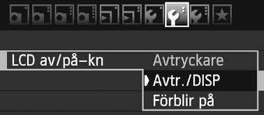 Pratisa funtioner 3 Slå på/stänga av LCD-monitorn Du an ativera och avativera visningen av fotograferingsinställningar (s.