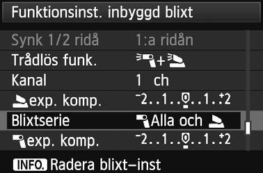 Egen trådlös blixtfotografering Helautomatis fotografering med inbyggd blixt och flera separata Speedlite Den inbyggda blixten an även läggas till vid trådlös blixtfotografering, som besrivs på
