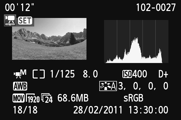 Exempel på videoscen inspelad med videometoden Inspelningstid Video/visning Fotograferingsmetod Videoinspelningsmetod Registreringssystem Inspelningsstorle video