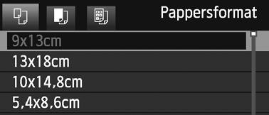 wsriva ut Q Ställa in pappersformat Välj det pappersformat som är påfyllt i srivaren och tryc sedan på <0>. Menybilden för papperstyp visas.