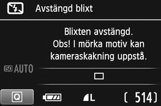 Tips vid fotografering Undvia saningsosärpa om siffervisningen i söaren blinar. Vid svagt ljus när saningsosärpa lätt inträffar blinar slutartidsvisning i söaren.