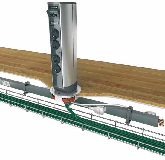 Flexibla poster med golvgenomföring Slangadapter Sätt en slangadaper i golvgenomföringen och du kan mata el och data till en möbelbox istället.